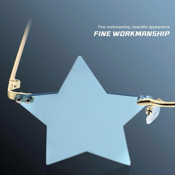 Star-Shaped Sunglasses Rimless Blue Gold Fun Festival Party EDM New Year's - Picture 11 of 15